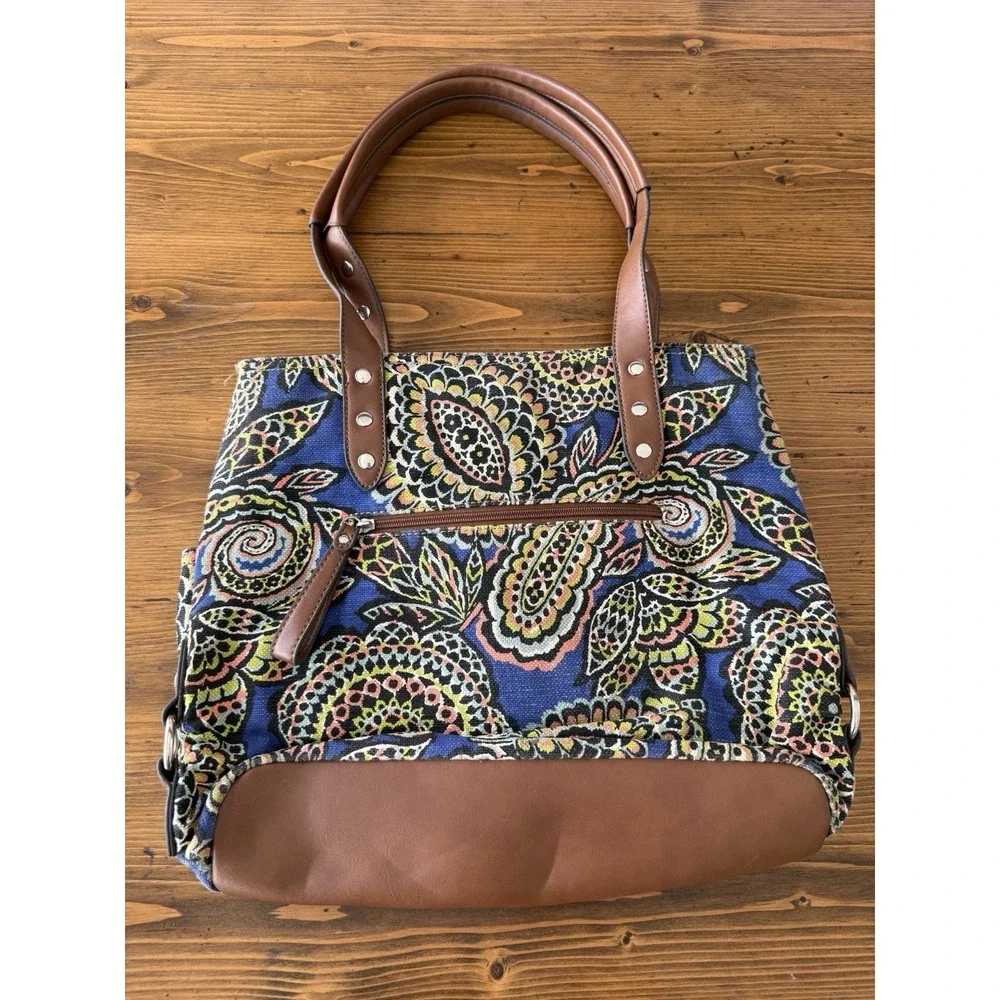 Vintage Relic Purse Tote Blue & Brown Canvas Bohemian Geometric